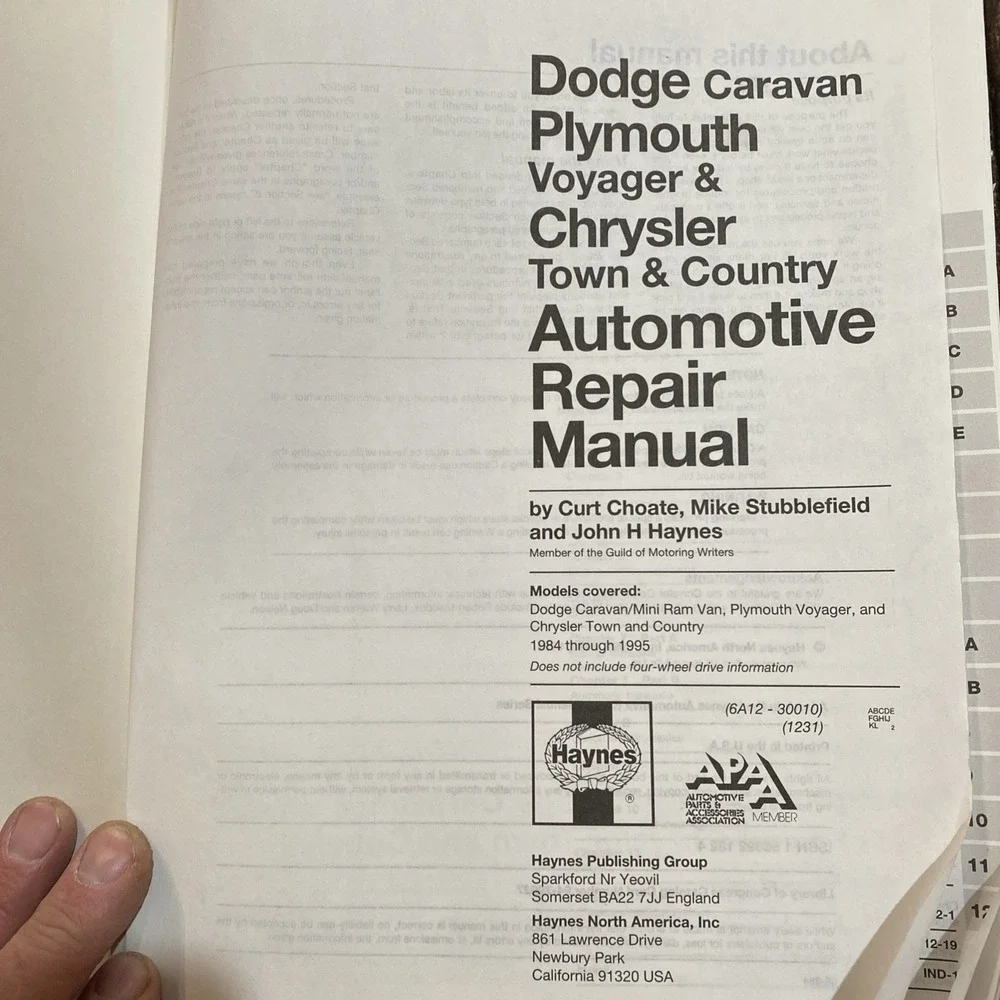Haynes Repair Manual 1231 Dodge Caravan Voyager Town‎ & Country Repair 1984-1995